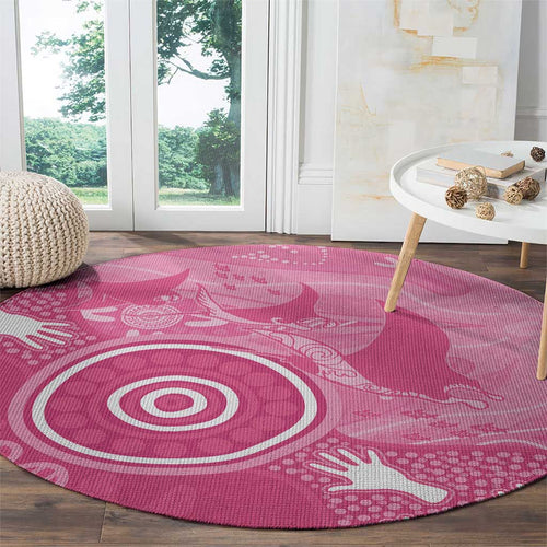 Australia Breast Cancer Awareness Round Carpet Pink Ribbon Manta Ray Aboriginal Art - Aussie Hoodie