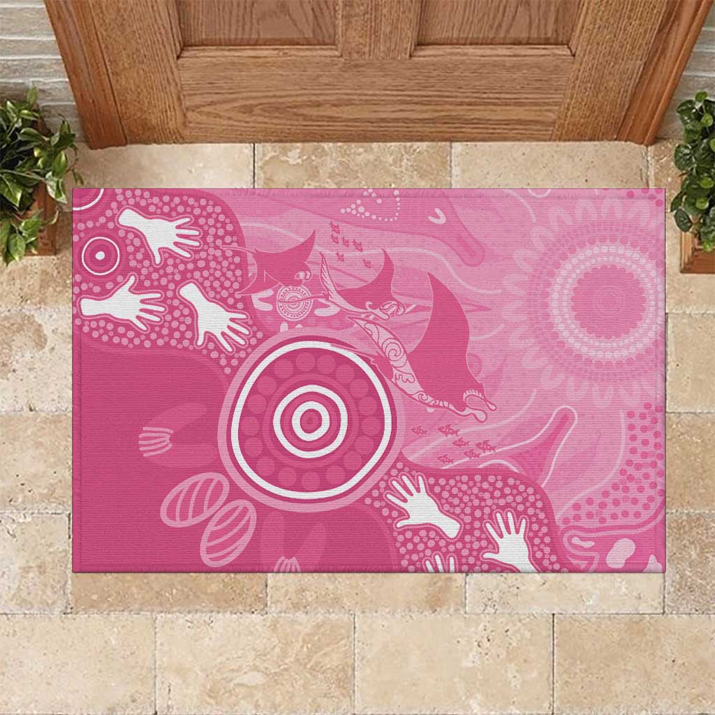 Australia Breast Cancer Awareness Rubber Doormat Pink Ribbon Manta Ray Aboriginal Art - Aussie Hoodie