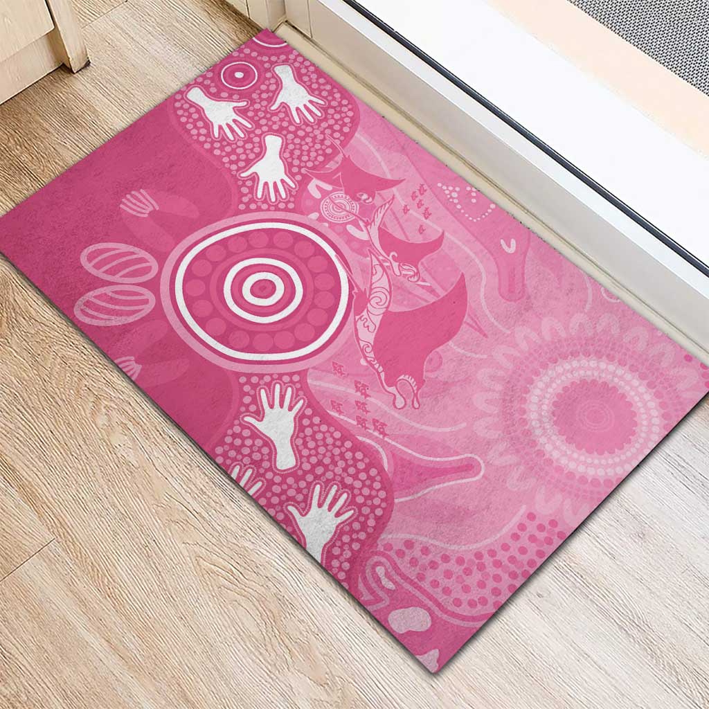 Australia Breast Cancer Awareness Rubber Doormat Pink Ribbon Manta Ray Aboriginal Art - Aussie Hoodie