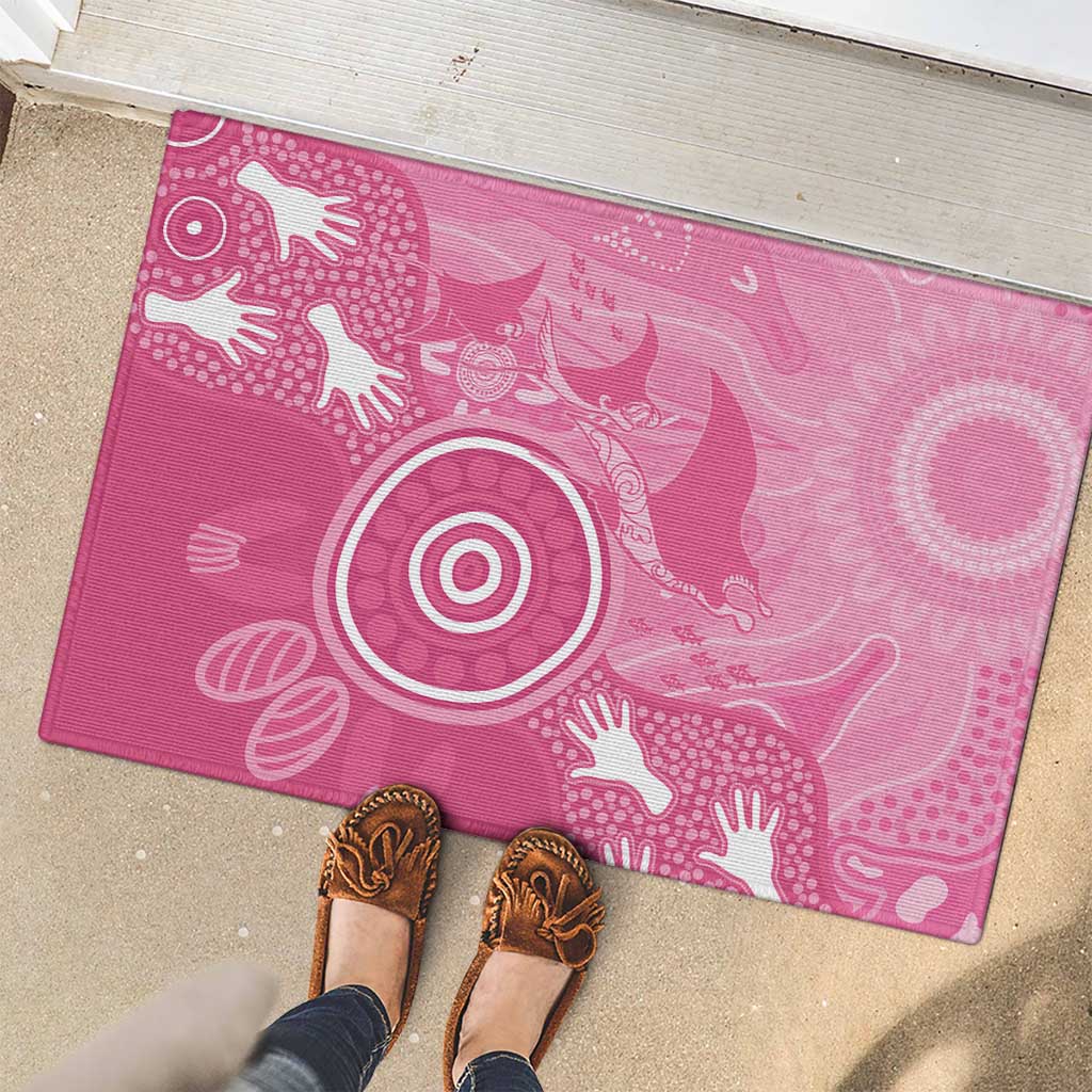 Australia Breast Cancer Awareness Rubber Doormat Pink Ribbon Manta Ray Aboriginal Art - Aussie Hoodie