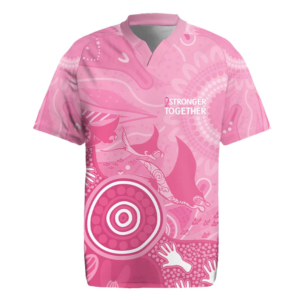 Australia Breast Cancer Awareness Rugby Jersey Pink Ribbon Manta Ray Aboriginal Art - Aussie Hoodie