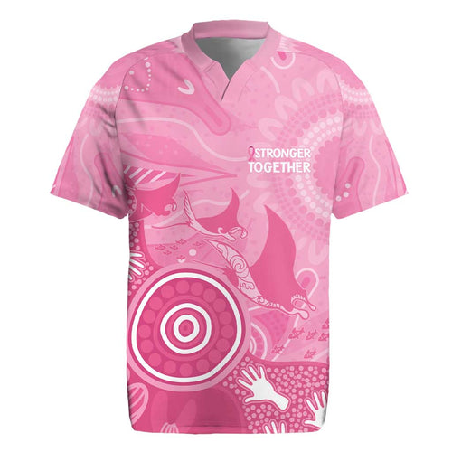 Australia Breast Cancer Awareness Rugby Jersey Pink Ribbon Manta Ray Aboriginal Art - Aussie Hoodie
