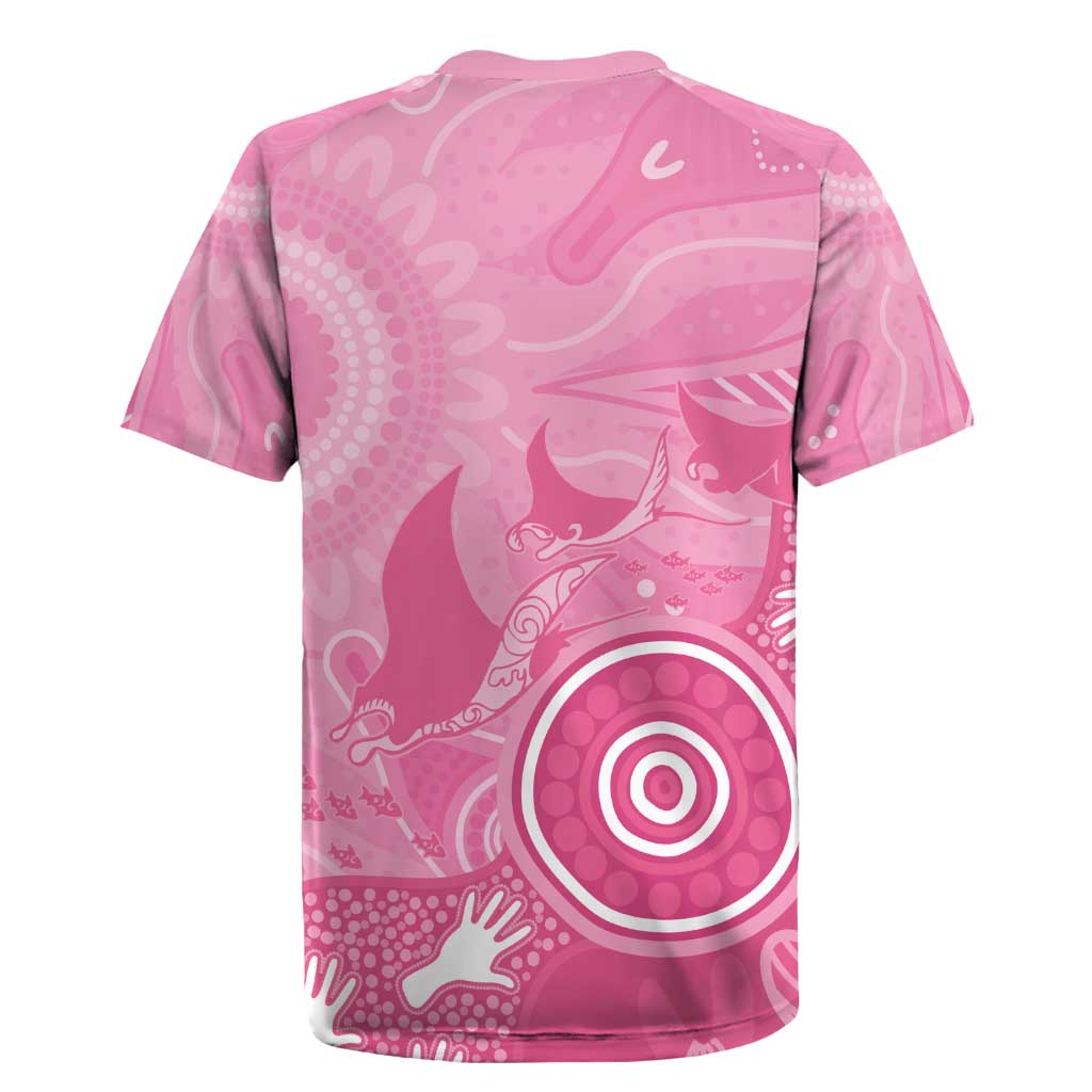 Australia Breast Cancer Awareness Rugby Jersey Pink Ribbon Manta Ray Aboriginal Art - Aussie Hoodie