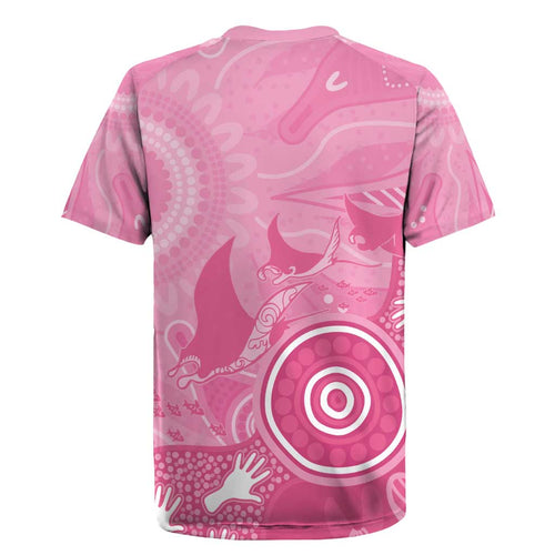 Australia Breast Cancer Awareness Rugby Jersey Pink Ribbon Manta Ray Aboriginal Art - Aussie Hoodie