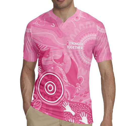 Australia Breast Cancer Awareness Rugby Jersey Pink Ribbon Manta Ray Aboriginal Art - Aussie Hoodie