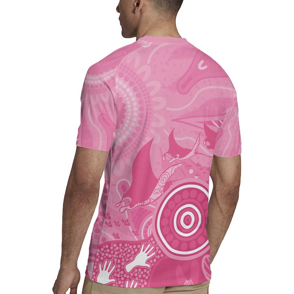 Australia Breast Cancer Awareness Rugby Jersey Pink Ribbon Manta Ray Aboriginal Art - Aussie Hoodie