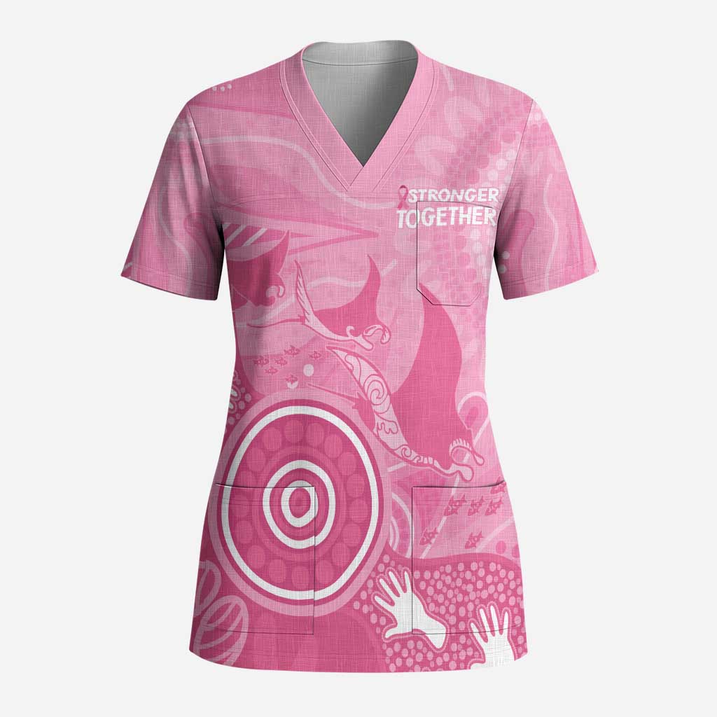 Australia Breast Cancer Awareness Scrub Top Pink Ribbon Manta Ray Aboriginal Art - Aussie Hoodie