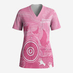 Australia Breast Cancer Awareness Scrub Top Pink Ribbon Manta Ray Aboriginal Art - Aussie Hoodie
