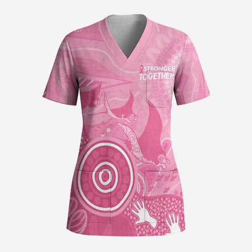 Australia Breast Cancer Awareness Scrub Top Pink Ribbon Manta Ray Aboriginal Art - Aussie Hoodie