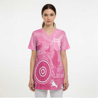 Australia Breast Cancer Awareness Scrub Top Pink Ribbon Manta Ray Aboriginal Art - Aussie Hoodie