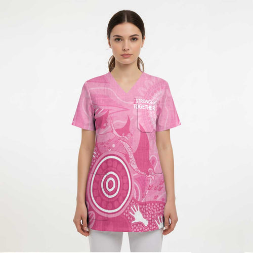 Australia Breast Cancer Awareness Scrub Top Pink Ribbon Manta Ray Aboriginal Art - Aussie Hoodie