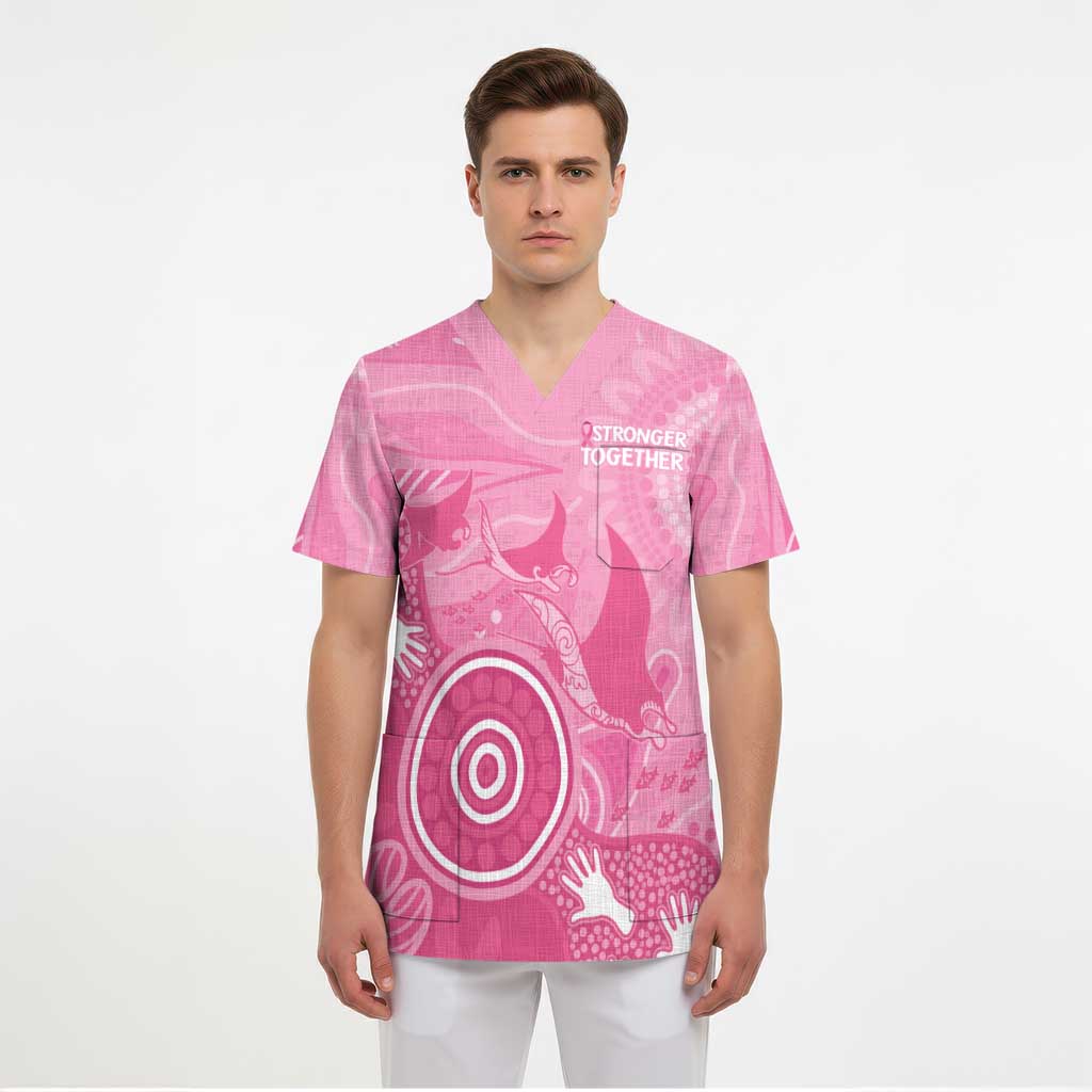 Australia Breast Cancer Awareness Scrub Top Pink Ribbon Manta Ray Aboriginal Art - Aussie Hoodie