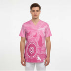 Australia Breast Cancer Awareness Scrub Top Pink Ribbon Manta Ray Aboriginal Art - Aussie Hoodie