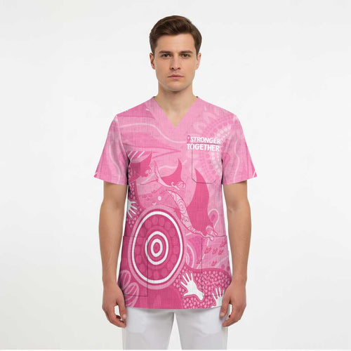 Australia Breast Cancer Awareness Scrub Top Pink Ribbon Manta Ray Aboriginal Art - Aussie Hoodie