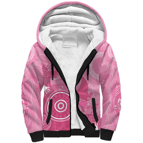 Australia Breast Cancer Awareness Sherpa Hoodie Pink Ribbon Manta Ray Aboriginal Art - Aussie Hoodie