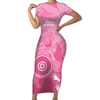 Australia Breast Cancer Awareness Short Sleeve Bodycon Dress Pink Ribbon Manta Ray Aboriginal Art - Aussie Hoodie