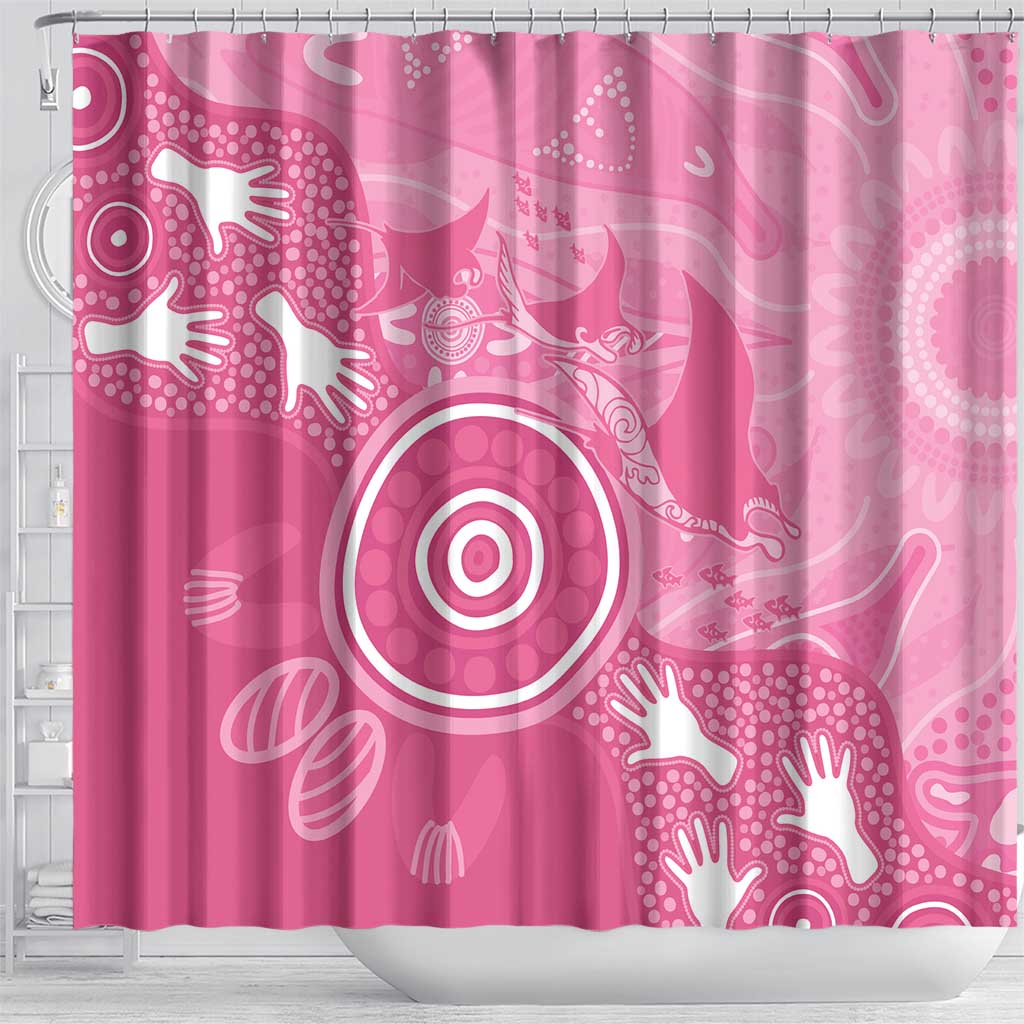 Australia Breast Cancer Awareness Shower Curtain Pink Ribbon Manta Ray Aboriginal Art - Aussie Hoodie