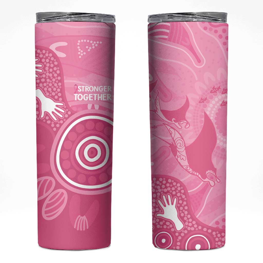 Australia Breast Cancer Awareness Skinny Tumbler Pink Ribbon Manta Ray Aboriginal Art - Aussie Hoodie