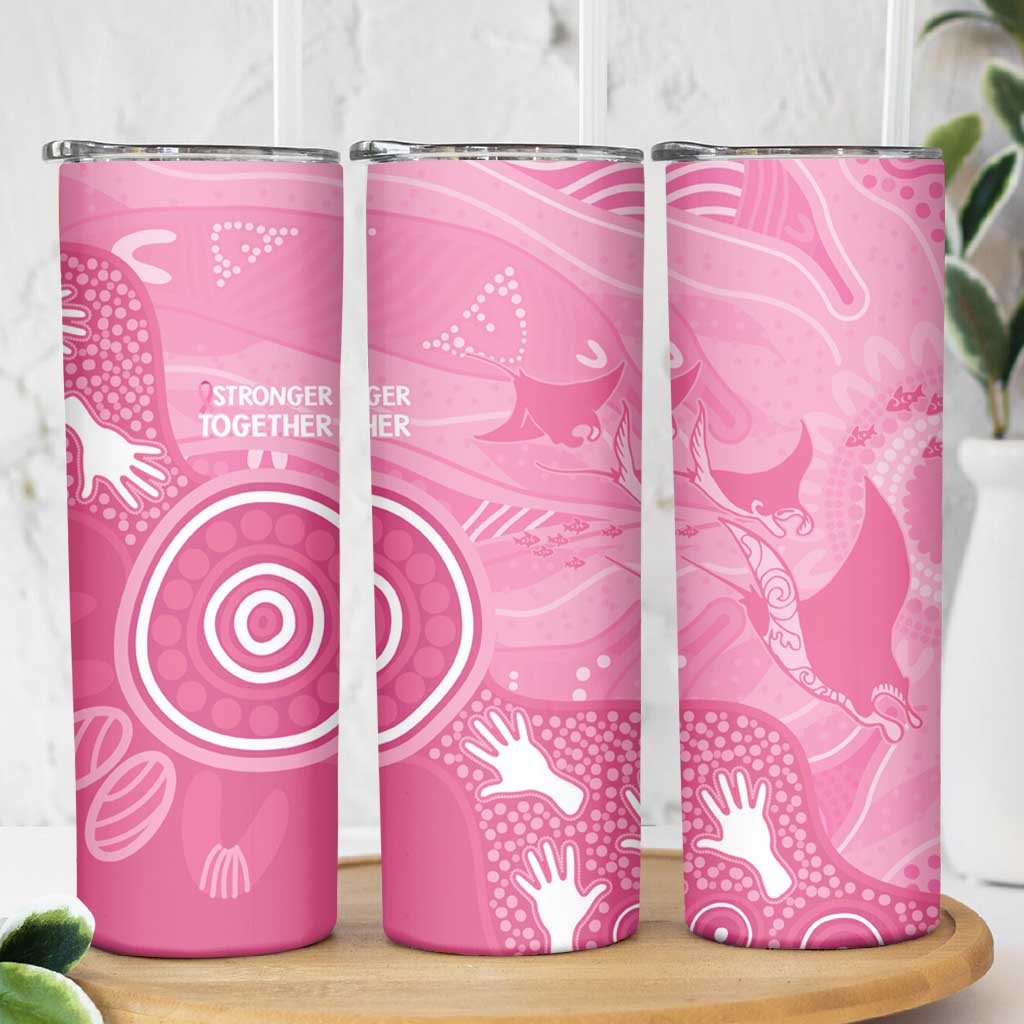 Australia Breast Cancer Awareness Skinny Tumbler Pink Ribbon Manta Ray Aboriginal Art - Aussie Hoodie