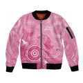 Australia Breast Cancer Awareness Sleeve Zip Bomber Jacket Pink Ribbon Manta Ray Aboriginal Art - Aussie Hoodie
