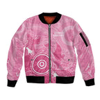 Australia Breast Cancer Awareness Sleeve Zip Bomber Jacket Pink Ribbon Manta Ray Aboriginal Art - Aussie Hoodie