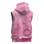 Australia Breast Cancer Awareness Sleeveless Hoodie Pink Ribbon Manta Ray Aboriginal Art - Aussie Hoodie