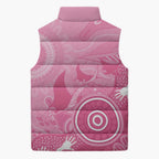 Australia Breast Cancer Awareness Sleeveless Puffer Jacket Pink Ribbon Manta Ray Aboriginal Art - Aussie Hoodie