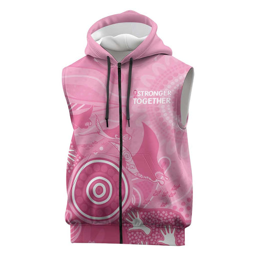 Australia Breast Cancer Awareness Sleeveless Zip Hoodie Pink Ribbon Manta Ray Aboriginal Art LT14