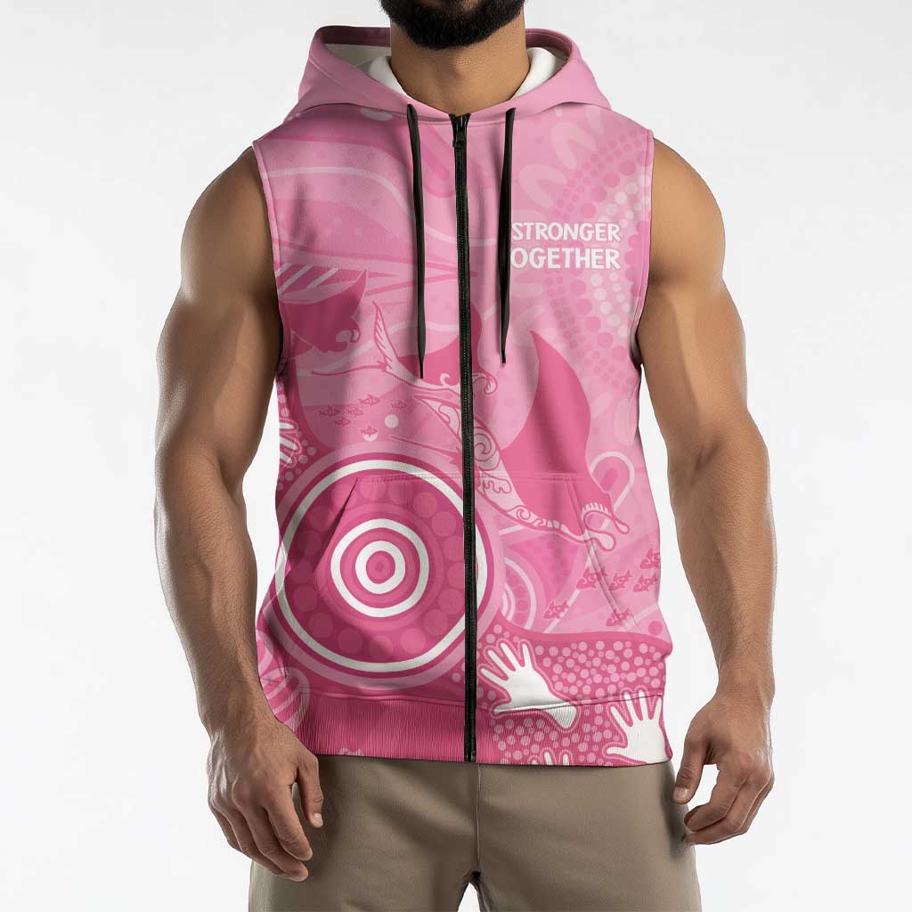 Australia Breast Cancer Awareness Sleeveless Zip Hoodie Pink Ribbon Manta Ray Aboriginal Art LT14