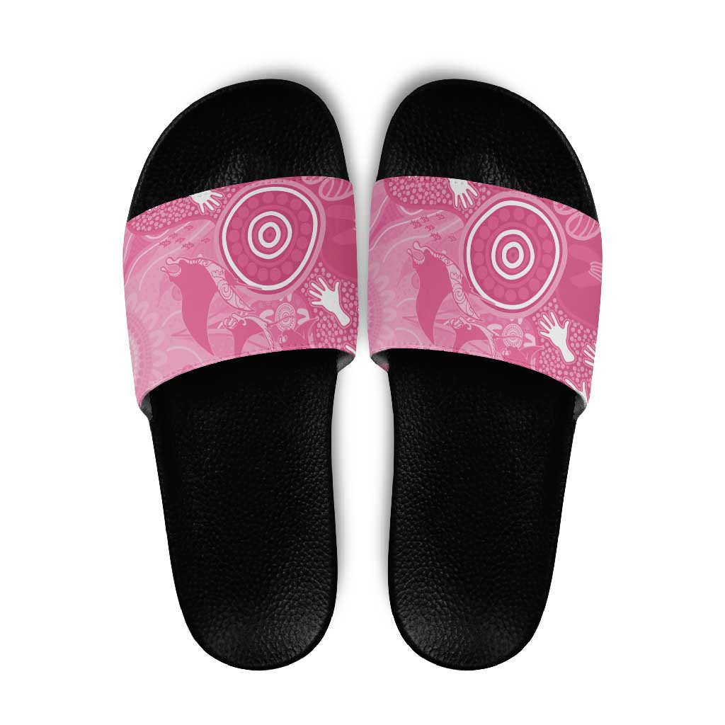 Australia Breast Cancer Awareness Slide Sandals Pink Ribbon Manta Ray Aboriginal Art - Aussie Hoodie