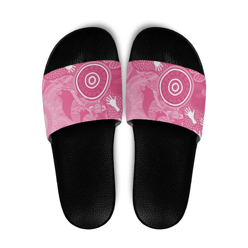 Australia Breast Cancer Awareness Slide Sandals Pink Ribbon Manta Ray Aboriginal Art - Aussie Hoodie
