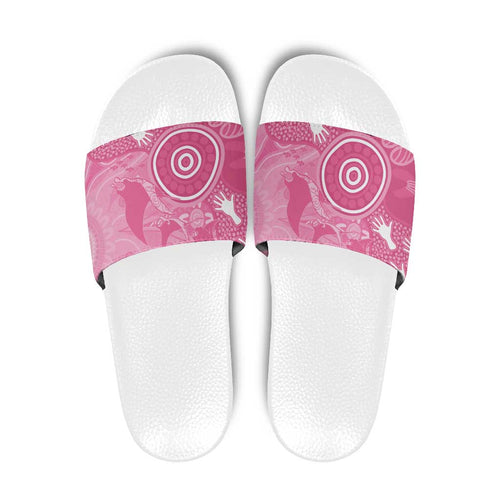 Australia Breast Cancer Awareness Slide Sandals Pink Ribbon Manta Ray Aboriginal Art - Aussie Hoodie
