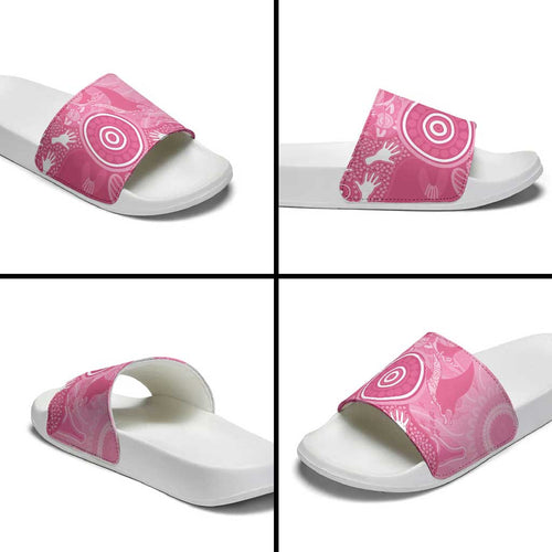 Australia Breast Cancer Awareness Slide Sandals Pink Ribbon Manta Ray Aboriginal Art - Aussie Hoodie