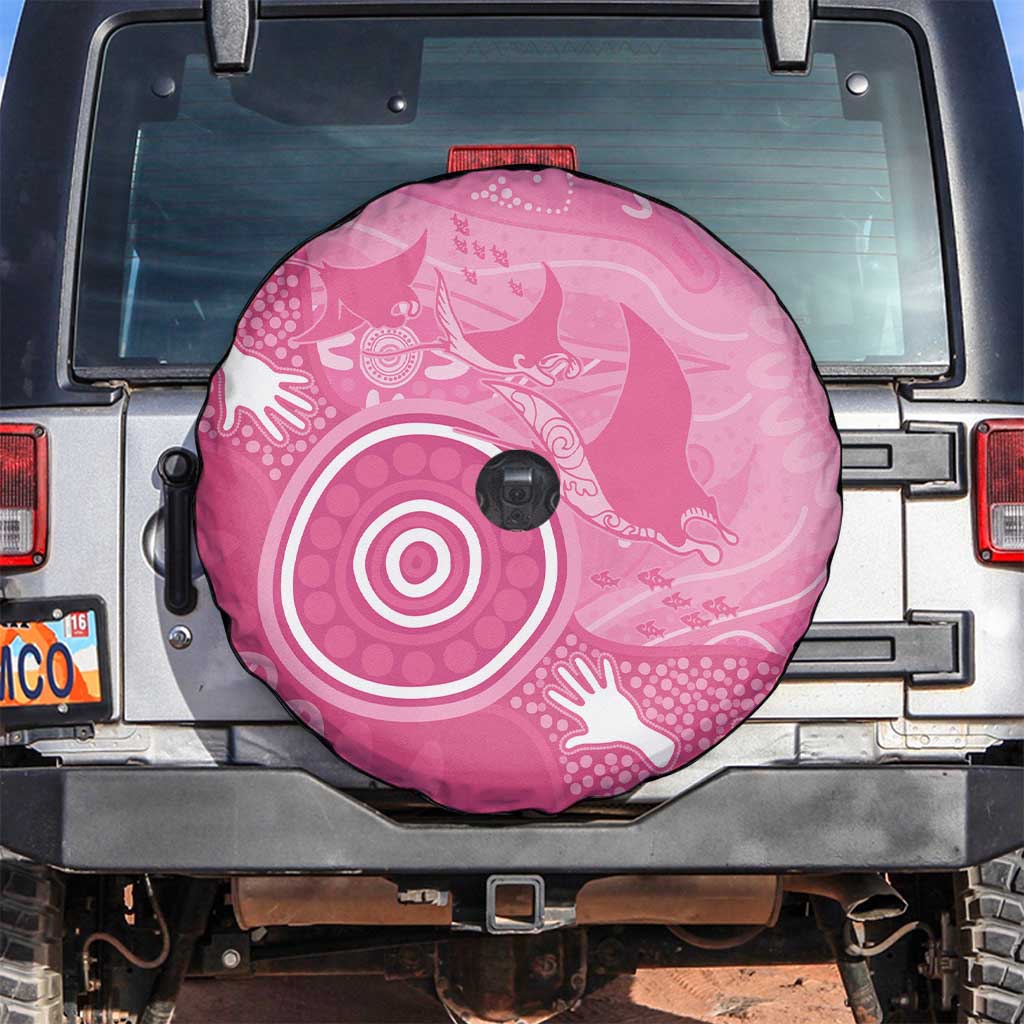 Australia Breast Cancer Awareness Spare Tire Cover Pink Ribbon Manta Ray Aboriginal Art - Aussie Hoodie