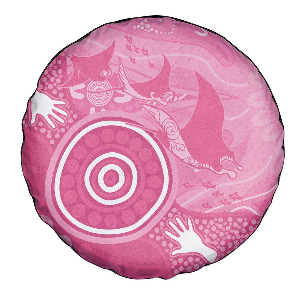 Australia Breast Cancer Awareness Spare Tire Cover Pink Ribbon Manta Ray Aboriginal Art - Aussie Hoodie