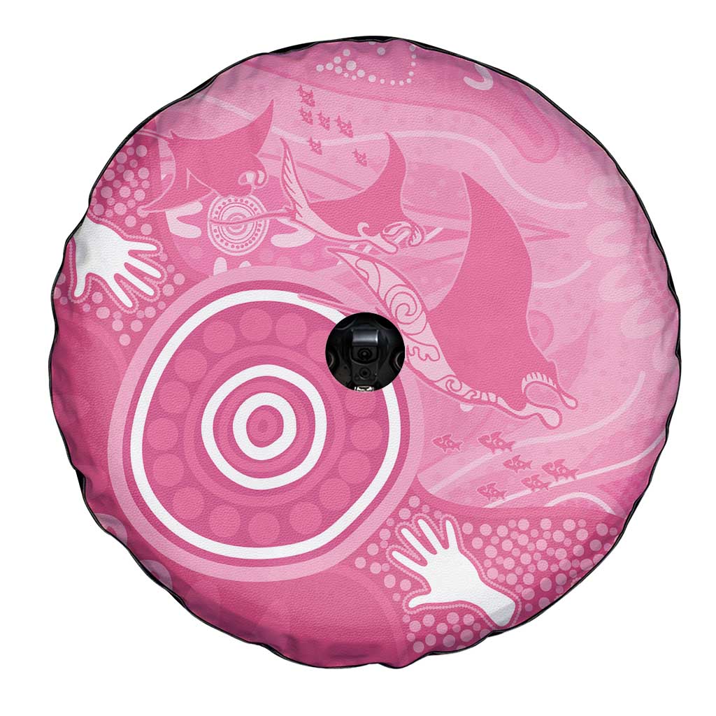 Australia Breast Cancer Awareness Spare Tire Cover Pink Ribbon Manta Ray Aboriginal Art - Aussie Hoodie