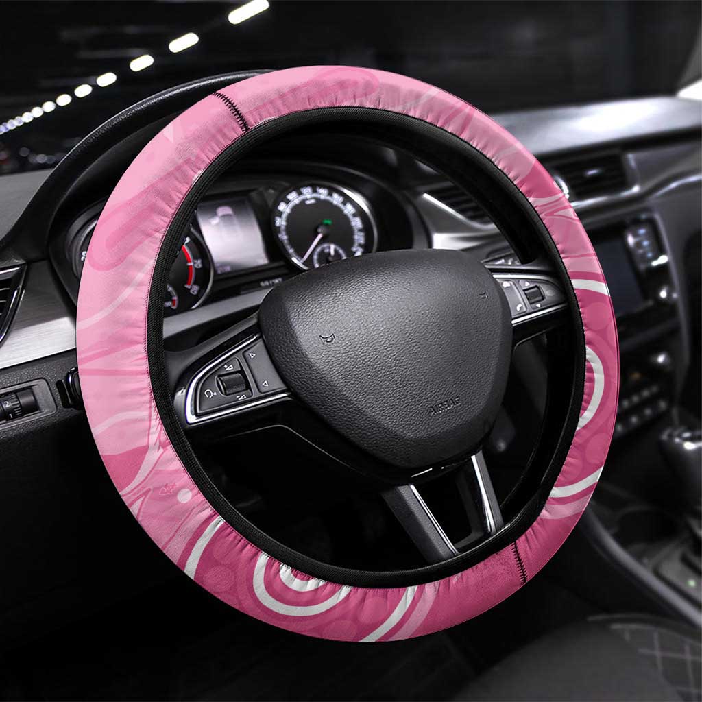 Australia Breast Cancer Awareness Steering Wheel Cover Pink Ribbon Manta Ray Aboriginal Art - Aussie Hoodie