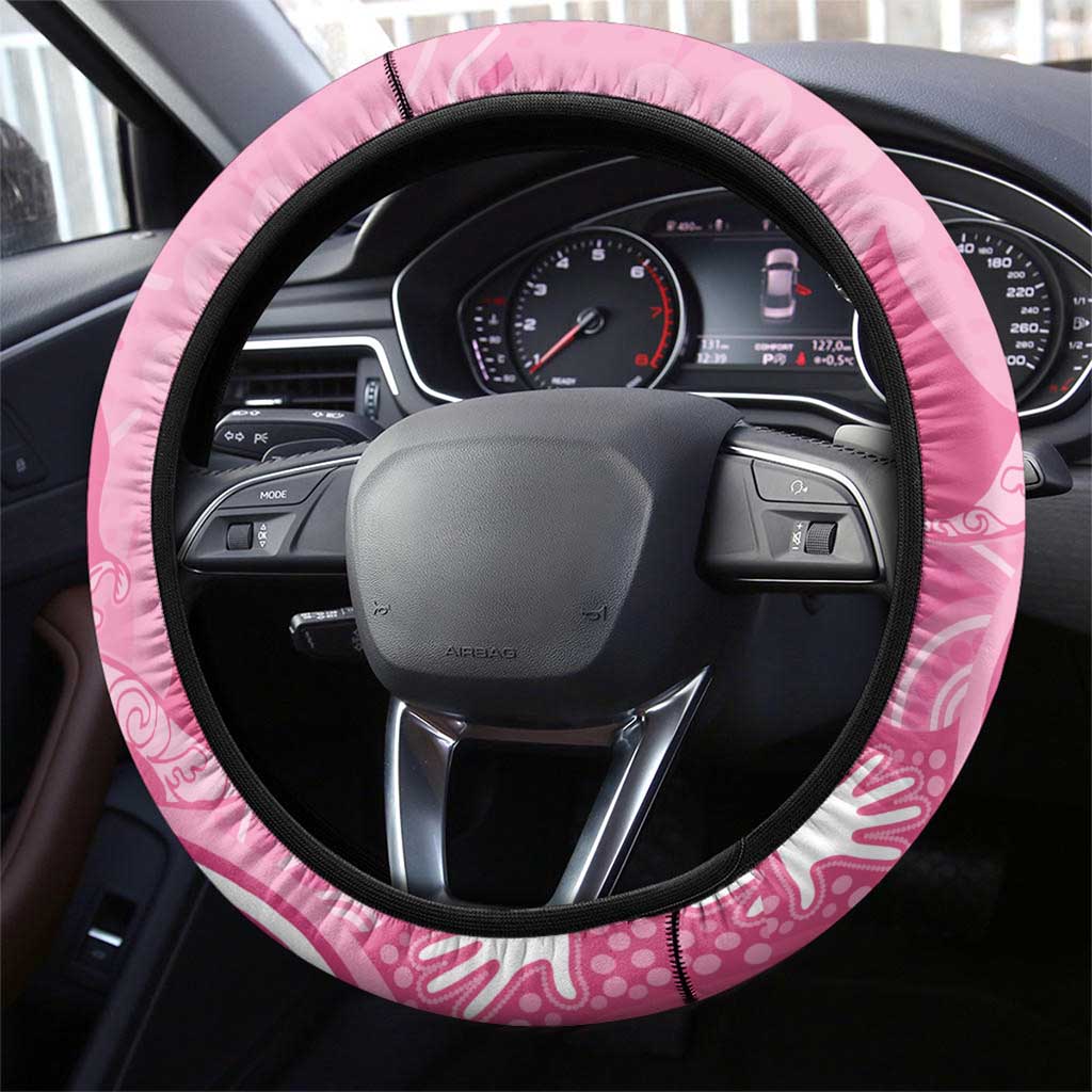 Australia Breast Cancer Awareness Steering Wheel Cover Pink Ribbon Manta Ray Aboriginal Art - Aussie Hoodie