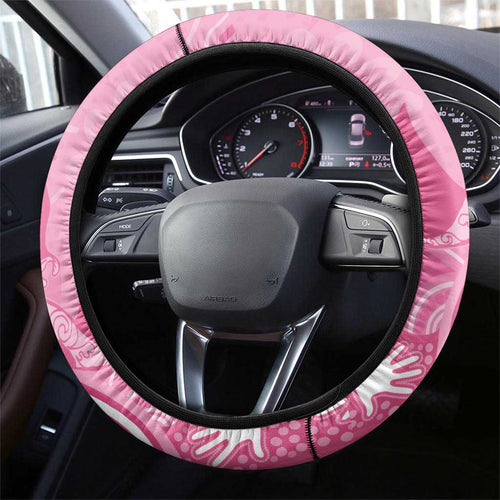 Australia Breast Cancer Awareness Steering Wheel Cover Pink Ribbon Manta Ray Aboriginal Art - Aussie Hoodie