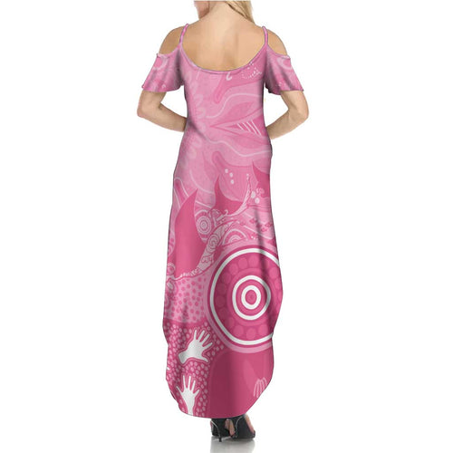 Australia Breast Cancer Awareness Summer Maxi Dress Pink Ribbon Manta Ray Aboriginal Art - Aussie Hoodie