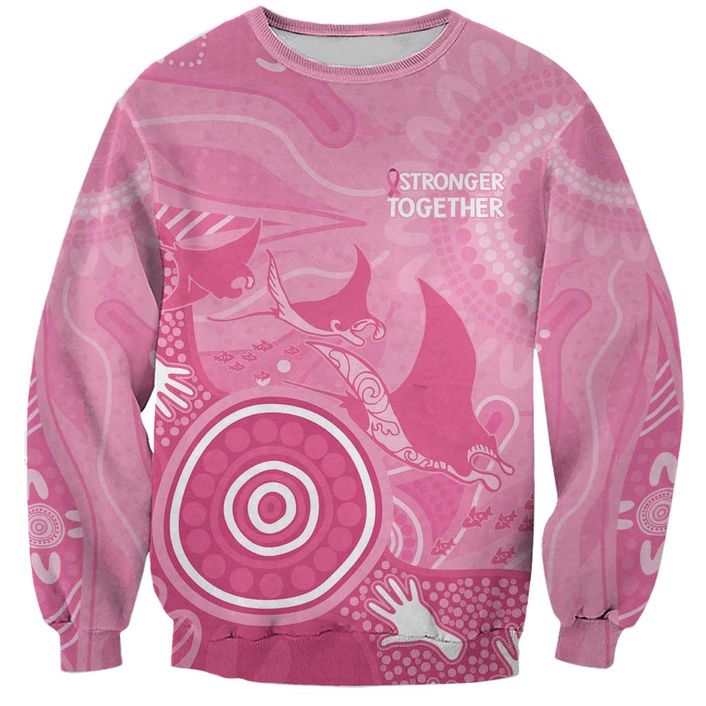 Australia Breast Cancer Awareness Sweatshirt Pink Ribbon Manta Ray Aboriginal Art - Aussie Hoodie