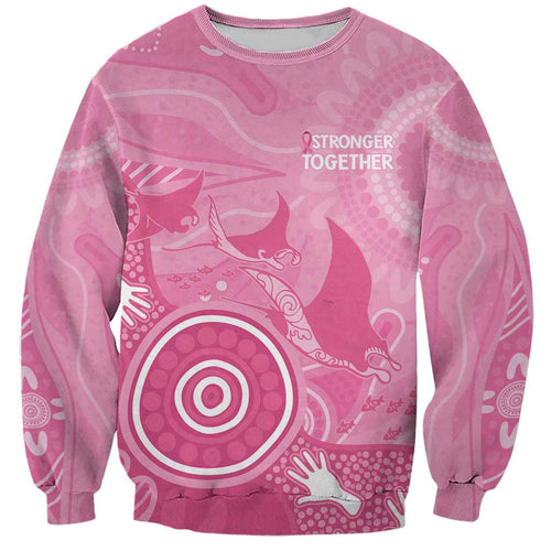 Australia Breast Cancer Awareness Sweatshirt Pink Ribbon Manta Ray Aboriginal Art - Aussie Hoodie