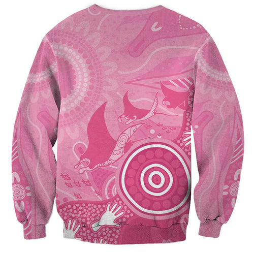 Australia Breast Cancer Awareness Sweatshirt Pink Ribbon Manta Ray Aboriginal Art - Aussie Hoodie