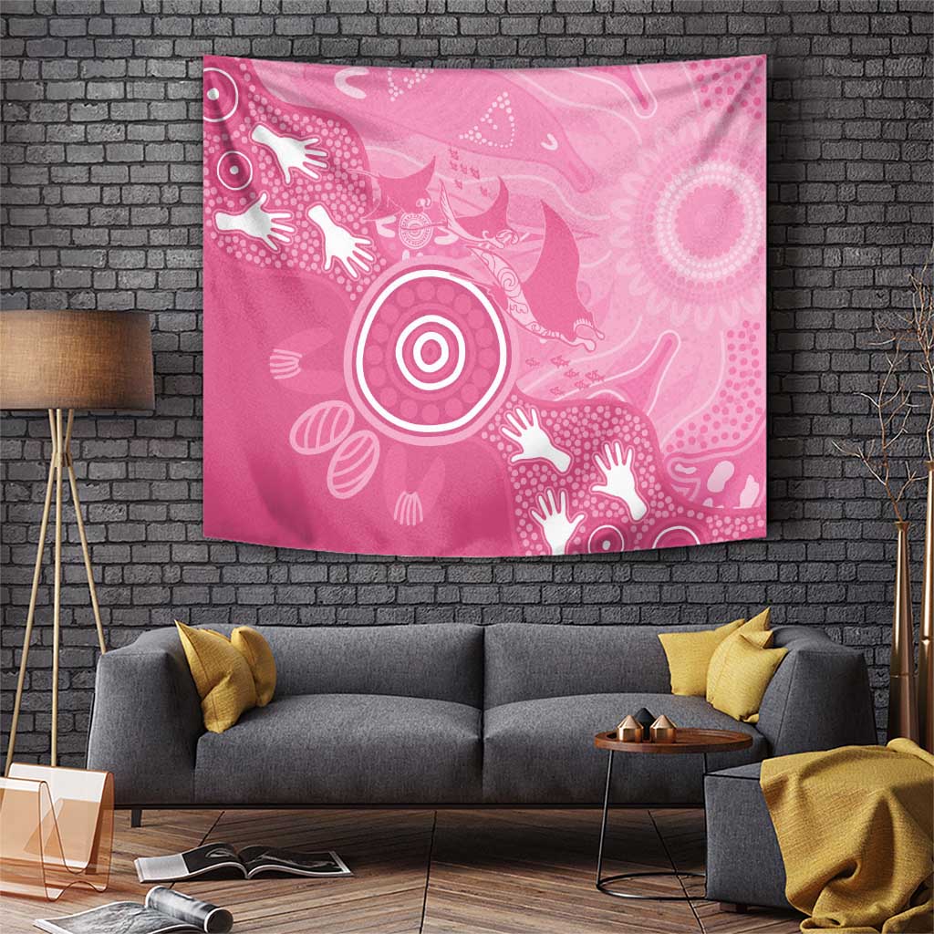 Australia Breast Cancer Awareness Tapestry Pink Ribbon Manta Ray Aboriginal Art - Aussie Hoodie