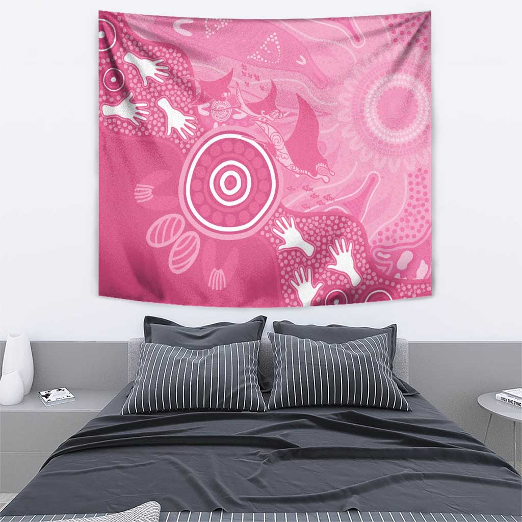 Australia Breast Cancer Awareness Tapestry Pink Ribbon Manta Ray Aboriginal Art - Aussie Hoodie
