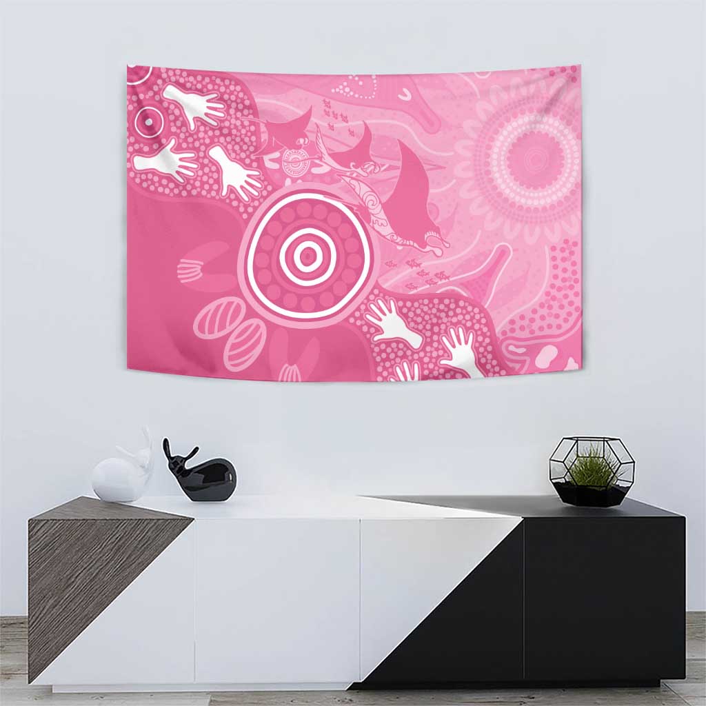 Australia Breast Cancer Awareness Tapestry Pink Ribbon Manta Ray Aboriginal Art - Aussie Hoodie