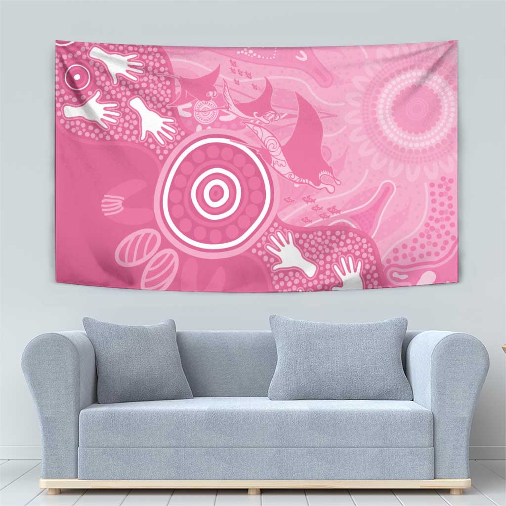 Australia Breast Cancer Awareness Tapestry Pink Ribbon Manta Ray Aboriginal Art - Aussie Hoodie
