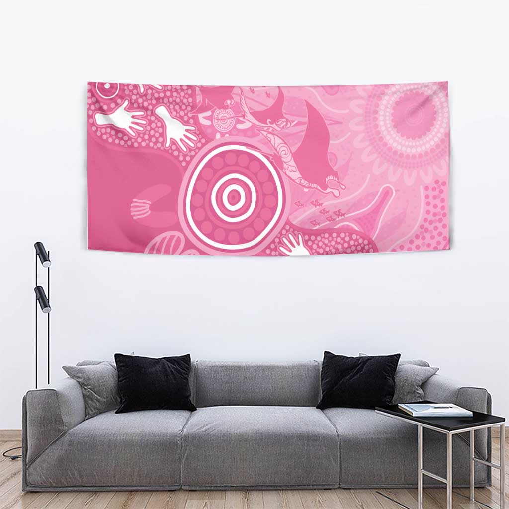 Australia Breast Cancer Awareness Tapestry Pink Ribbon Manta Ray Aboriginal Art - Aussie Hoodie
