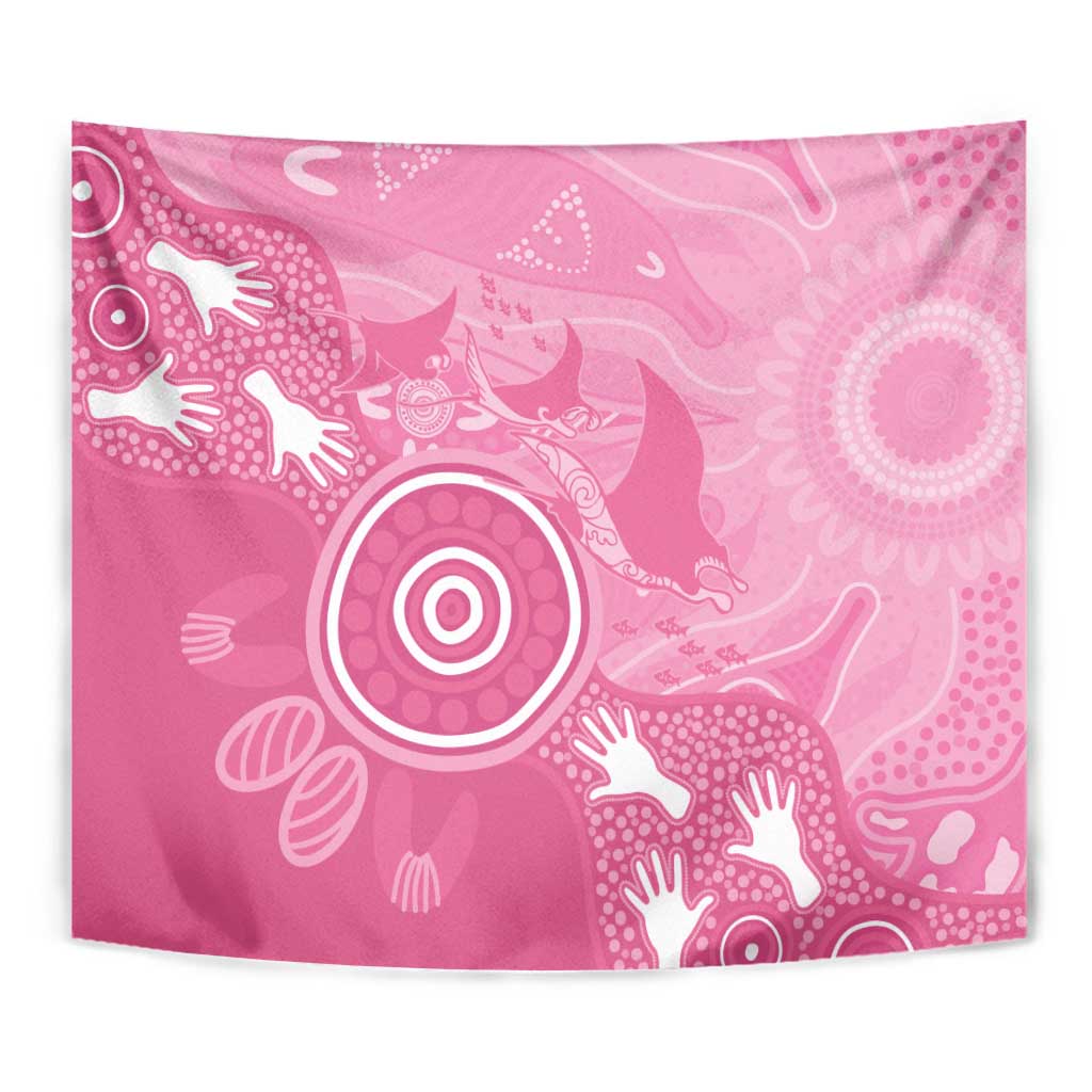 Australia Breast Cancer Awareness Tapestry Pink Ribbon Manta Ray Aboriginal Art - Aussie Hoodie