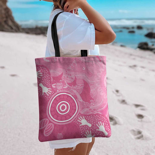 Australia Breast Cancer Awareness Tote Bag Pink Ribbon Manta Ray Aboriginal Art - Aussie Hoodie
